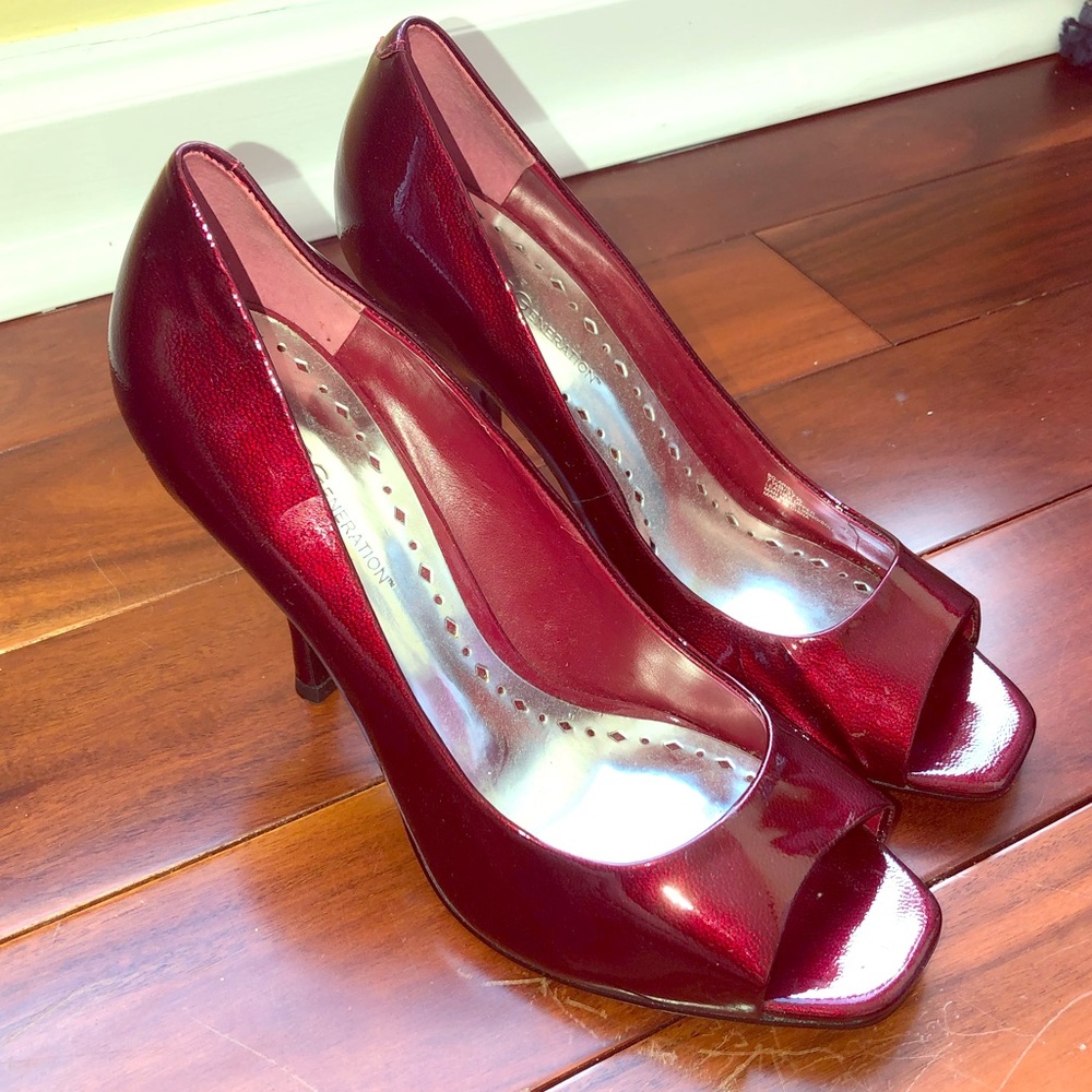 Red peep toe heels